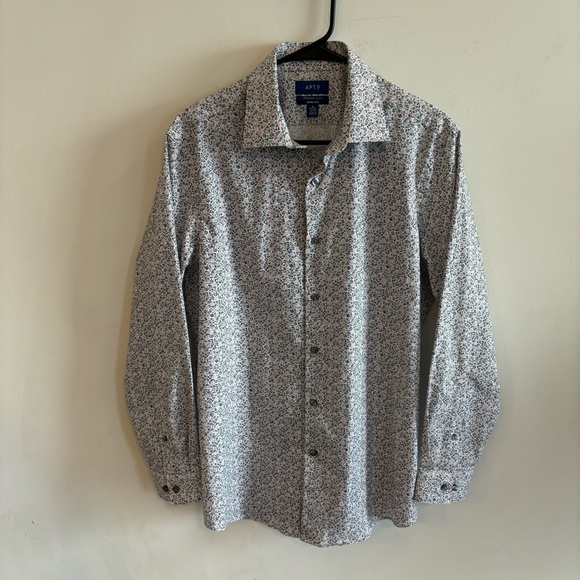 Apt 9 Premier Flex Slim Fit Long Sleeve Dress Shirt Multi Leaf Print 15” Medium - Picture 7 of 9